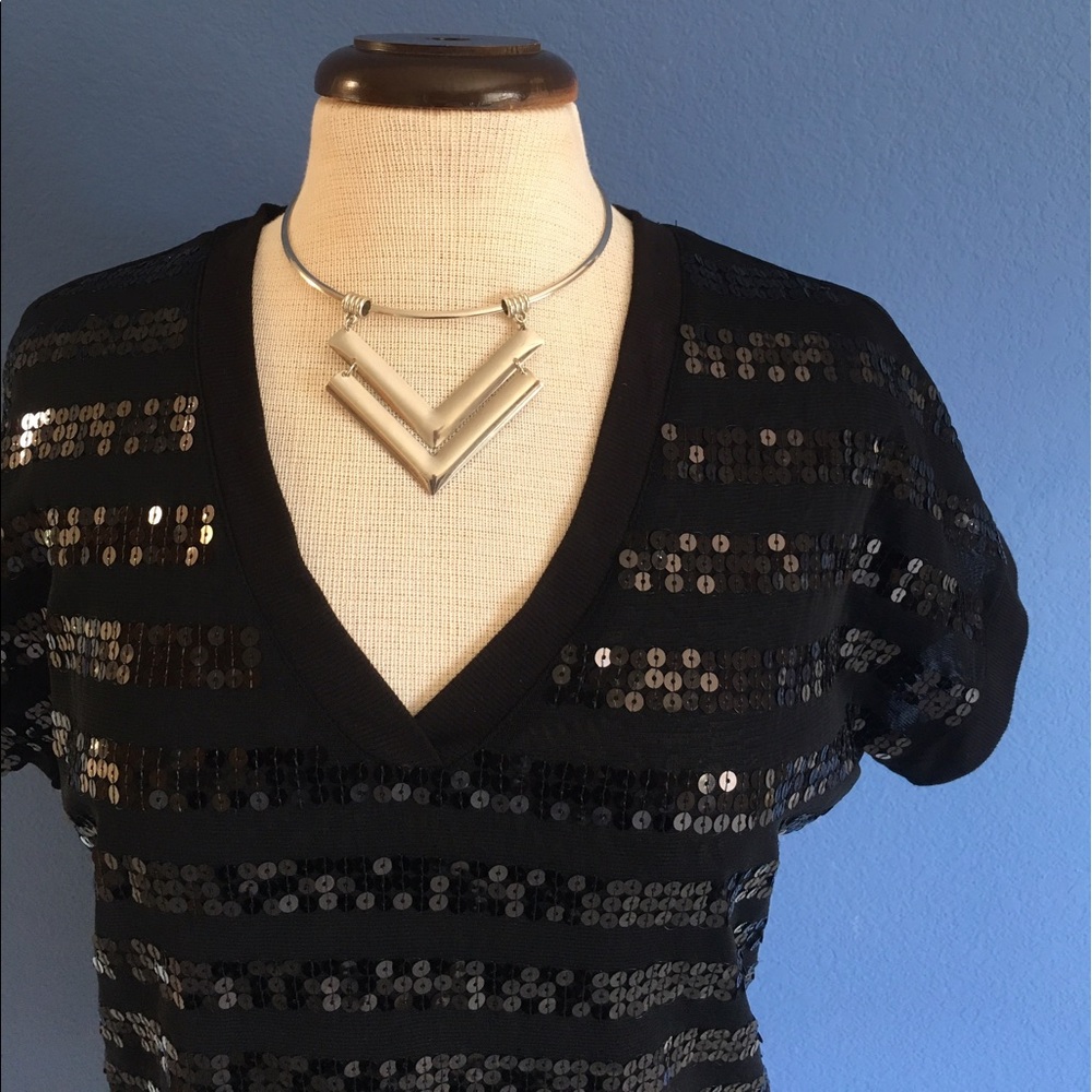 🆕 INC Black Sequin V-Neck Top